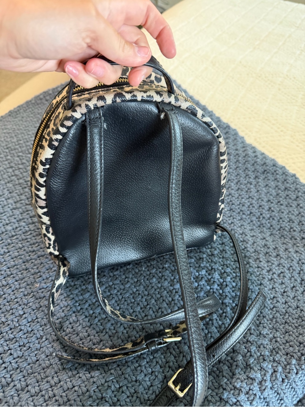kate spade Black Leather Mini Backpack with Leopard Sides - Picture 4 of 8
